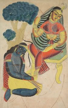 Krishna Stroking Radha's Feet, 1800s. Creator: Unknown