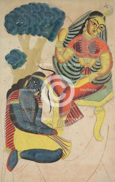 Krishna Stroking Radha's Feet, 1800s. Creator: Unknown.
