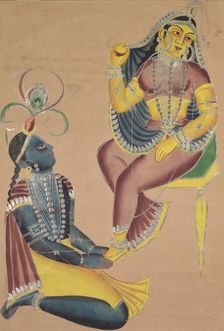 Krishna Stroking Radha's Feet, 1800s. Creator: Unknown