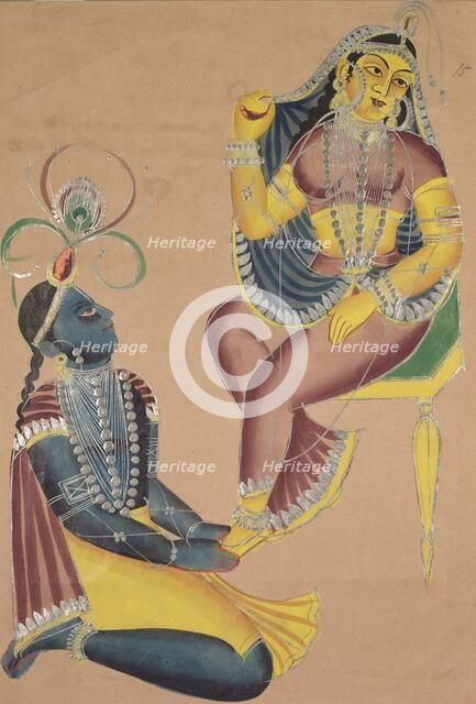 Krishna Stroking Radha's Feet, 1800s. Creator: Unknown.