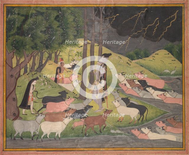 Krishna Summoning the Cows, c. 1780-1790. Creator: Unknown.
