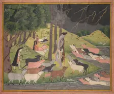 Krishna Summoning the Cows, c. 1780-1790. Creator: Unknown