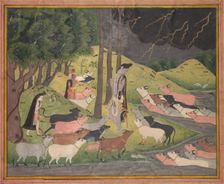 Krishna Summoning the Cows, c. 1780-1790. Creator: Unknown