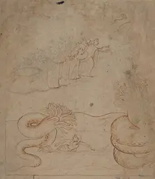 Krishna Subdues the Serpent Kaliya in the Yamuna River..., ca. 1780. Creator: Unknown