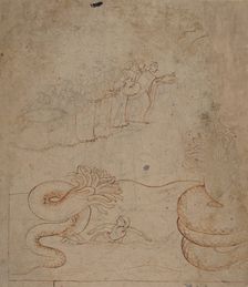 Krishna Subdues the Serpent Kaliya in the Yamuna River..., ca. 1780. Creator: Unknown