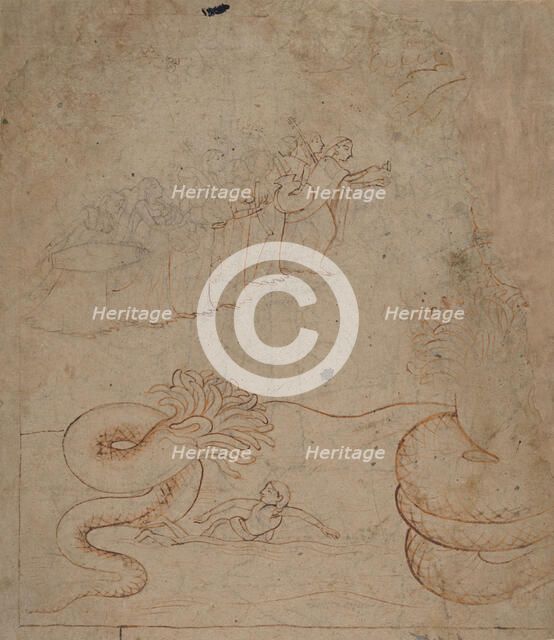 Krishna Subdues the Serpent Kaliya in the Yamuna River..., ca. 1780. Creator: Unknown.