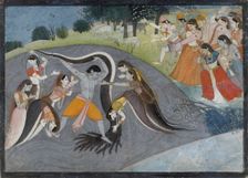 Krishna Subduing Kaliya, the Snake Demon: Folio from a Bhagavata Purana Series , ca. 1785. Creator: First generation after Manaku and Nainsukh