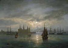 Kronborg Castle in Moonlight, probably 1849. Creator: Johan Christian Dahl