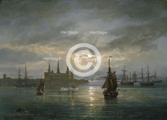 Kronborg Castle in Moonlight, probably 1849. Creator: Johan Christian Dahl.