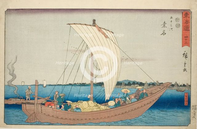 Kuwana: Ferryboat at Shichiri Crossing (Kuwana, Shichiri no watashibune)—No. 43..., c. 1847/52. Creator: Ando Hiroshige.