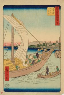 Kuwana: Ferryboats at Shichiri, from the series The 53 Stations of the Tokaido (Gojusan... 1855. Creator: Ando Hiroshige