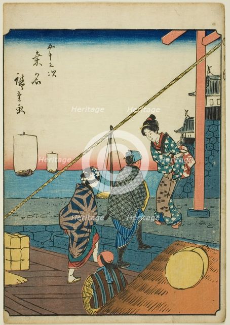 Kuwana, from the series "Fifty-three Stations [of the Tokaido] (Gojusan tsugi)," also known...,1852. Creator: Ando Hiroshige.