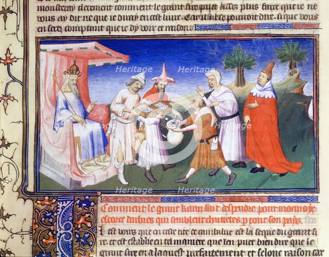 Kublai Khan paying for purchases, c1280s, (early 15th century). Creator: Boucicaut Master.
