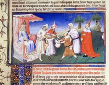 Kublai Khan paying for purchases, c1280s, (early 15th century). Creator: Boucicaut Master