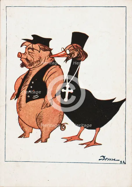 Kulak and Priest , 1922. Creator: Deni (Denisov), Viktor Nikolaevich (1893-1946).