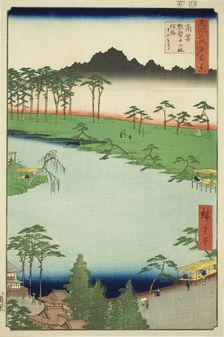 Kumano Junisha Shrine in Tsunohazu, Popularly Known as Juniso (Tsunohazu Kumano Junisha, z..., 1856. Creator: Ando Hiroshige