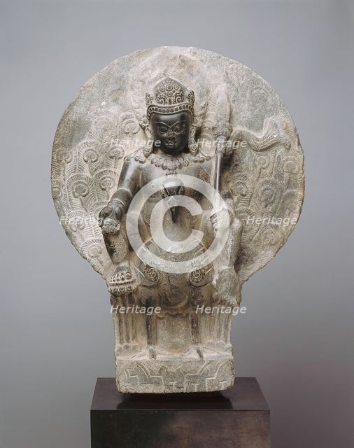 Kumara, the Youthful God of War on his Peacock Mount, 8th/9th century. Creator: Unknown.