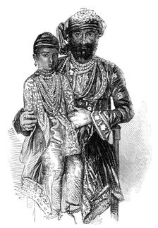 Kundey Ras, the Guicowar of Goojerat, and his Daughter - from a photograph, 1857. Creator: Unknown