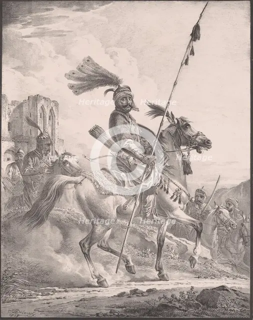 Kurd in military armor on horseback, 1819., 1819. Creator: Aleksandr Orlovsky.