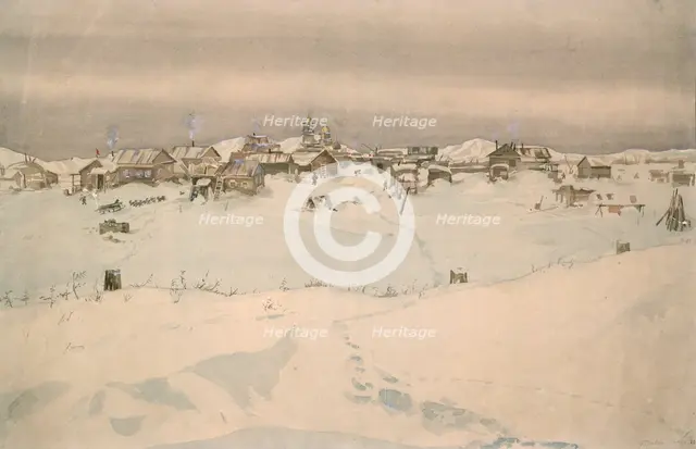 Kyusyur: Winter Landscape, 1929. Creator: Nikolaj Dmitrievic Travin.