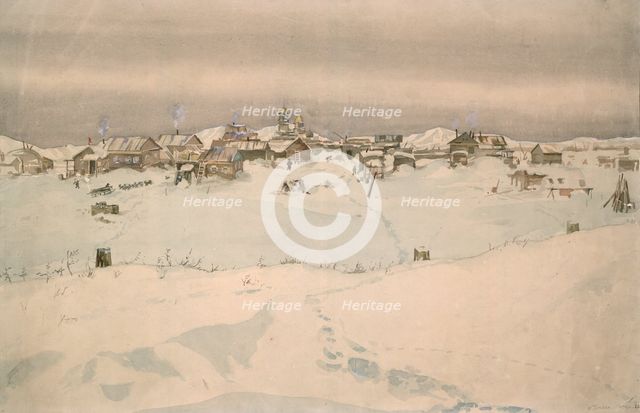 Kyusyur: Winter Landscape, 1929. Creator: Nikolaj Dmitrievic Travin.
