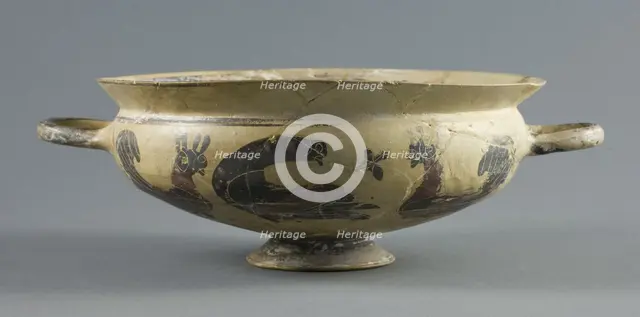 Kylix (Drinking Cup), 560-550 BCE. Creator: Attributed to the Workshop of the ?Bird-frieze Painter?.