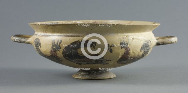 Kylix (Drinking Cup), 560-550 BCE. Creator: Attributed to the Workshop of the ?Bird-frieze Painter?.