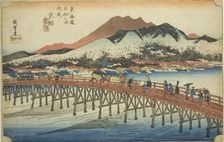 Kyoto: The Great Bridge at Sanjo (Keishi, Sanjo ohashi), from the series "Fifty-thre..., c. 1833/34. Creator: Ando Hiroshige