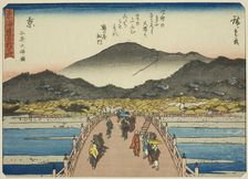 Kyoto: The Great Bridge at Sanjo (Kyo, Sanjo Ohashi zu), from the series "Fifty-thre..., c. 1837/42. Creator: Ando Hiroshige