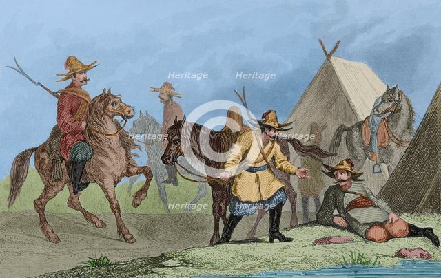 Kyrgyz camp, Russia, 1839.  Creators: Augustin François Lemaitre, Emile Louis Vernier.