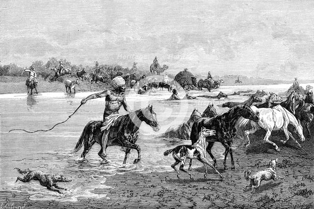 Kyrgyz crossing a river, Kyrgyzstan, 1895. Artist: Unknown