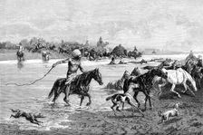 Kyrgyz crossing a river, Kyrgyzstan, 1895