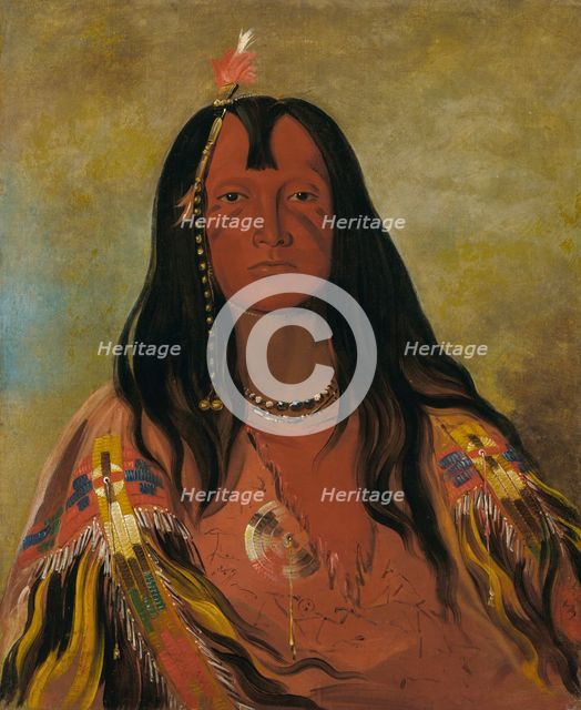 H'co-a-h'co-a-h'cotes-min, No Horns on His Head, a Brave, 1832. Creator: George Catlin.