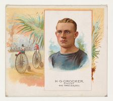 H.G. Crocker, Cyclist, from World's Champions, Second Series (N43) for Allen & Ginter Ciga..., 1888. Creator: Allen & Ginter