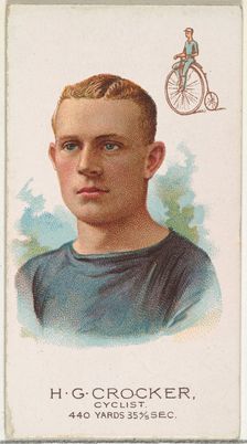 H.G. Crocker, Cyclist, from World's Champions, Series 2 (N29) for Allen & Ginter Cigarette..., 1888. Creator: Allen & Ginter