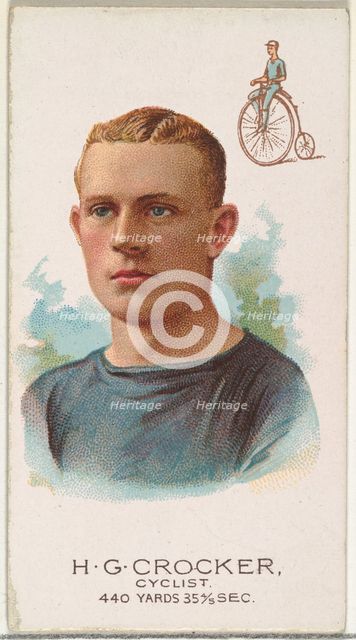 H.G. Crocker, Cyclist, from World's Champions, Series 2 (N29) for Allen & Ginter Cigarette..., 1888. Creator: Allen & Ginter.