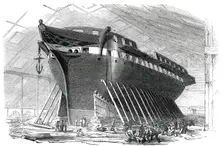 H.M. 50-Gun Frigate "Nankin", to be launched this day, Saturday, 1850. Creator: Unknown