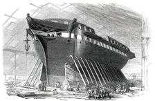 H.M. 50-Gun Frigate "Nankin", to be launched this day, Saturday, 1850. Creator: Unknown