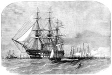 H.M.S. "Colossus", with the Gun-Boat Flotilla, leaving the Motherbank for Portland, 1856. Creator: Smyth