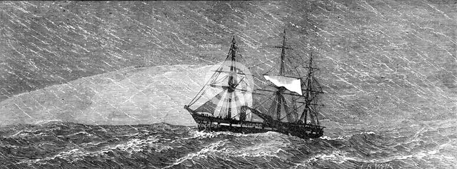 H.M.S. Challenger in a snowstorm, 1874. Creator: Unknown.