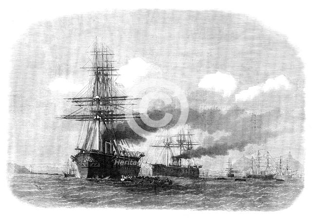 H.M.S. Agincourt aground on the Pearl Rock, Gibraltar Bay, 1871. Creator: Unknown.