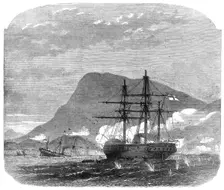 H.M S. Bulldog in conflict with the flotilla and forts at Cape Haytien, on the coast of Hayti, 1865. Creator: Smyth