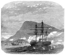 H.M S. Bulldog in conflict with the flotilla and forts at Cape Haytien, on the coast of Hayti, 1865. Creator: Smyth