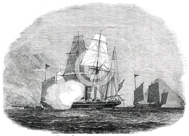 H.M.S. "Reynard" Capturing Two Piratical Junks off Hong Kong, 1850. Creator: Unknown.