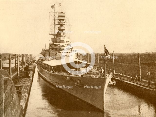 'H.M.S. "Renown" Passing Through the Panama Canal with the Duke and Duchess of York on Board', c1930 Creator: Unknown.