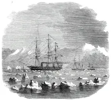 H.M.S. "Termagant" convoying the gun-boats "Grappler" and "Forward" through the Straits..., 1860. Creator: Unknown