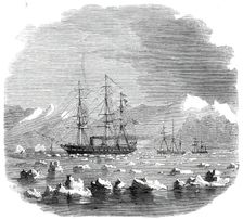 H.M.S. "Termagant" convoying the gun-boats "Grappler" and "Forward" through the Straits..., 1860. Creator: Unknown