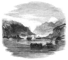 H.M.S. "Termagant" convoying the gun-boats "Grappler" and "Forward" through the Straits..., 1860. Creator: Unknown
