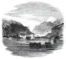 H.M.S. "Termagant" convoying the gun-boats "Grappler" and "Forward" through the Straits..., 1860. Creator: Unknown