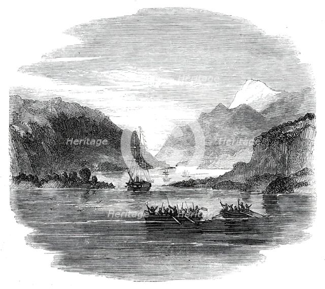 H.M.S. "Termagant" convoying the gun-boats "Grappler" and "Forward" through the Straits..., 1860. Creator: Unknown.